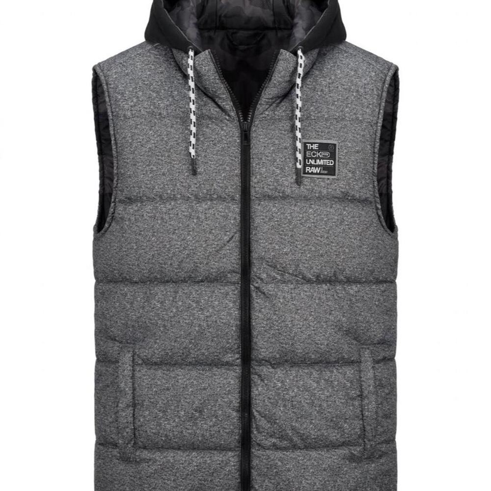 Ecko Unltd Vest Mens S Gray Hooded Puffer Vest Full Zip Pockets Y2K Streetwear
